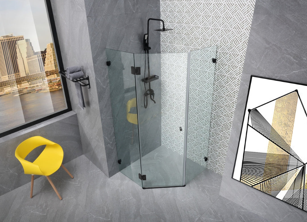 COVEY WALL TO WALL DIAMOND FRAMELESS PIVOT HINGE DOOR MATTE BLACK