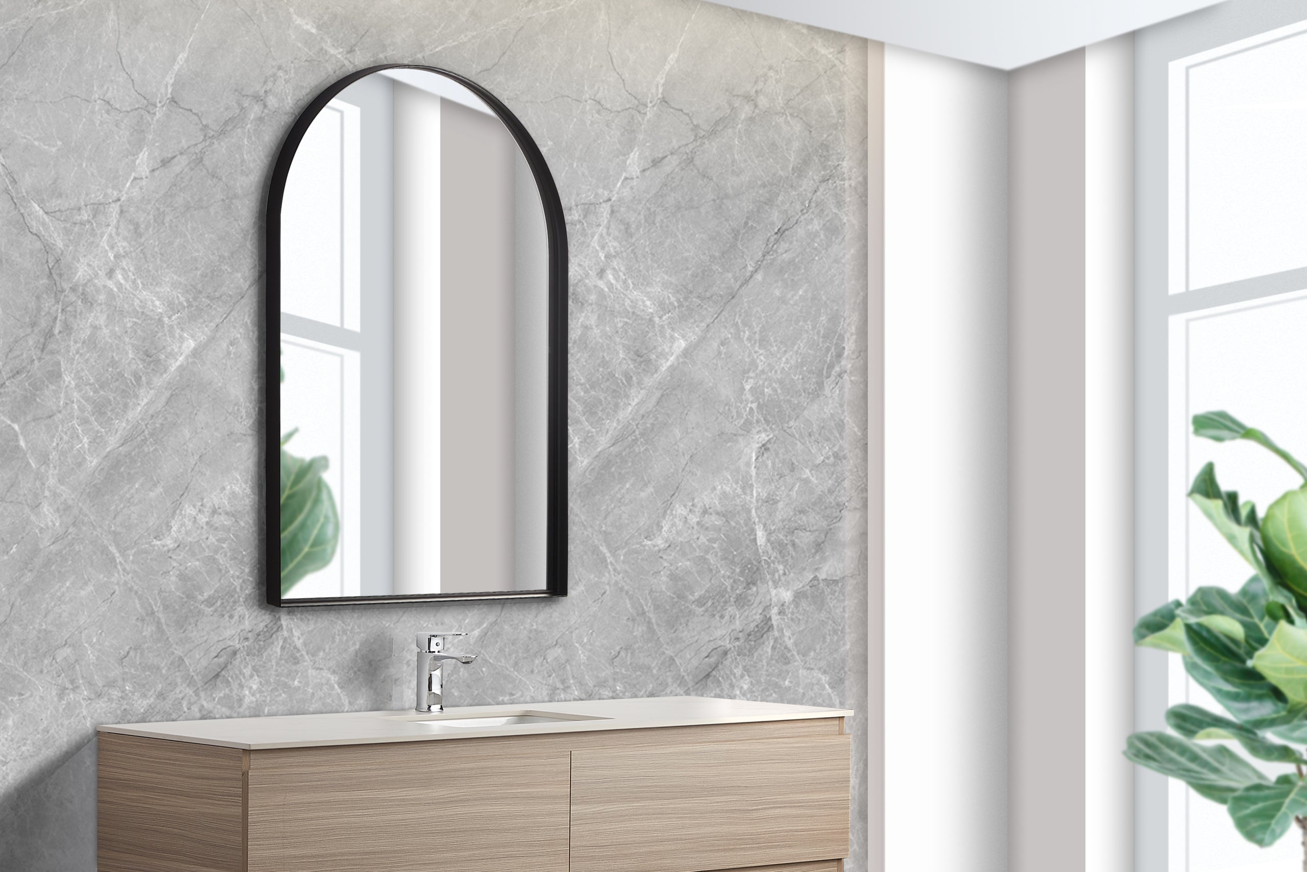POSEIDON OLIVIA BLACK FRAMED ARCH MIRROR 600X900MM