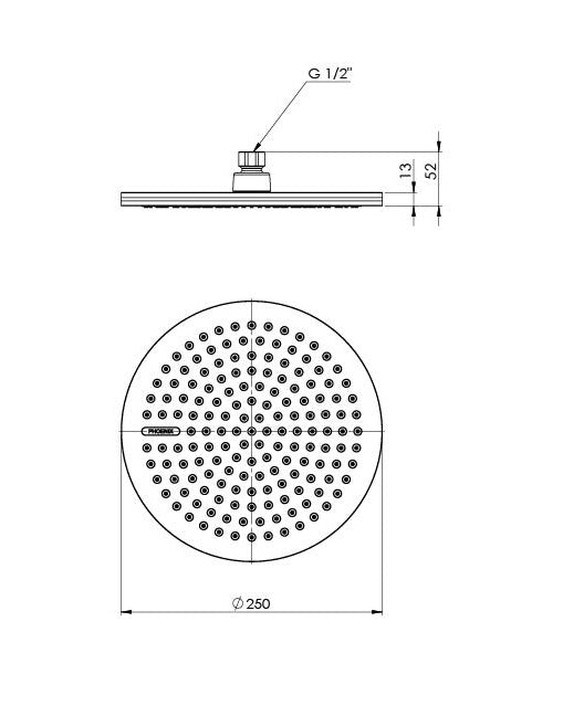 PHOENIX NX QUIL SHOWER ROSE 250MM BRUSHED NICKEL