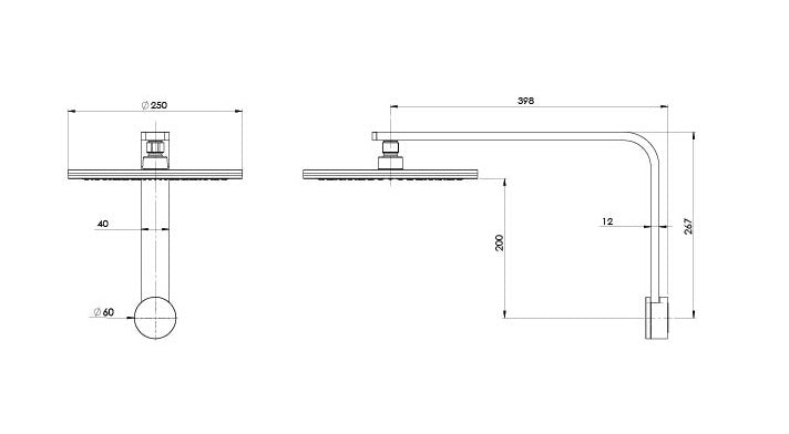 PHOENIX NX QUIL SHOWER ARM AND ROSE 250MM CHROME AND MATTE BLACK