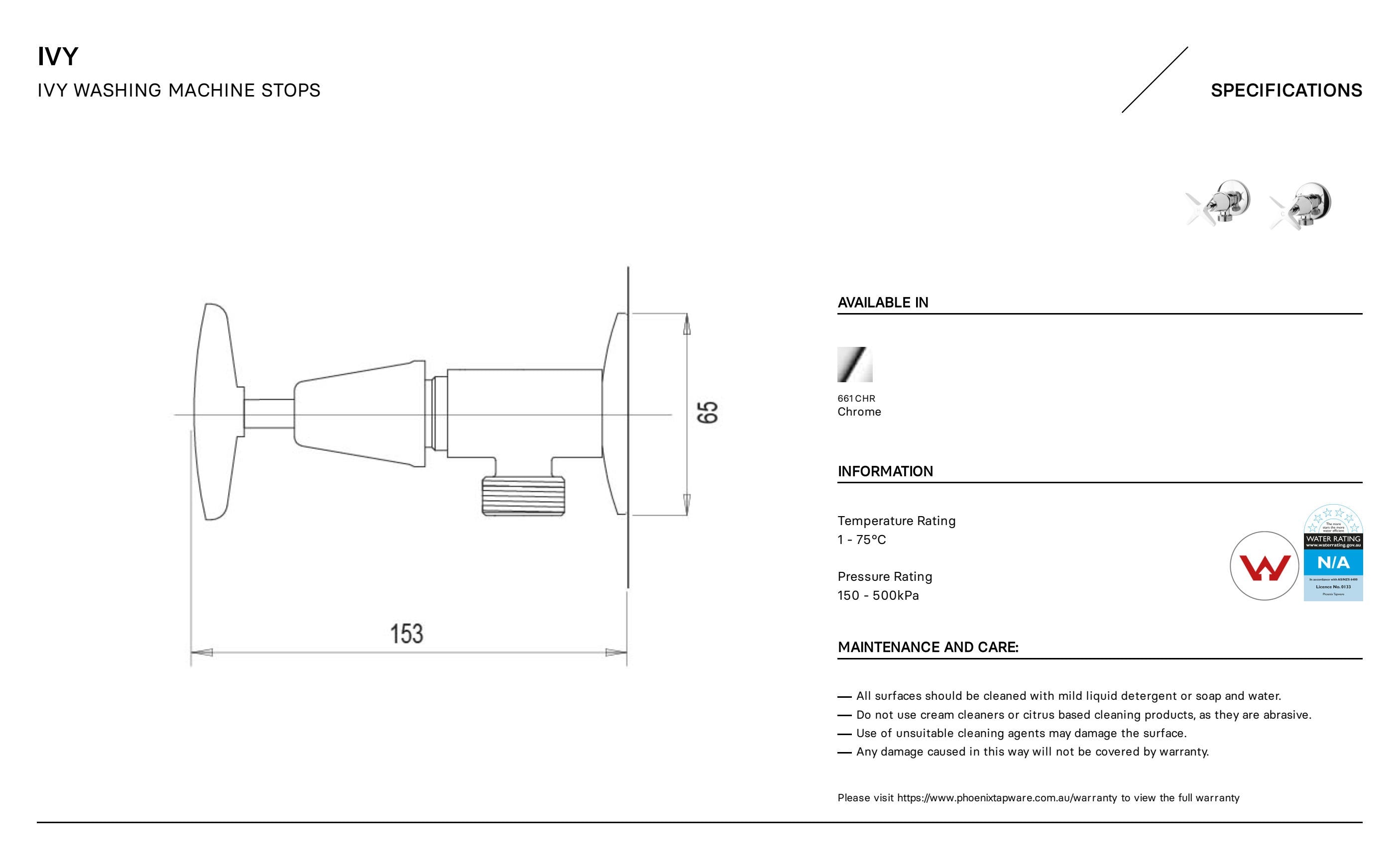 PHOENIX IVY WASHING MACHINE STOPS CHROME