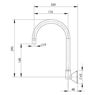 PHOENIX IVY LEAD FREE WALL SINK OUTLET GOOSENECK 290MM CHROME