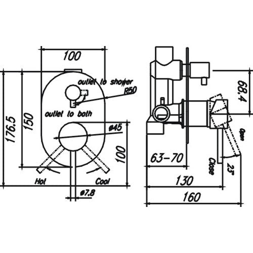 HELLYCAR IDEAL WALL MIXER WITH DIVERTER 150MM CHROME