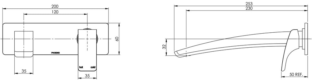PHOENIX RUSH WALL BASIN MIXER SET 230MM MATTE BLACK