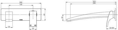 PHOENIX RUSH WALL BASIN MIXER SET 230MM MATTE BLACK