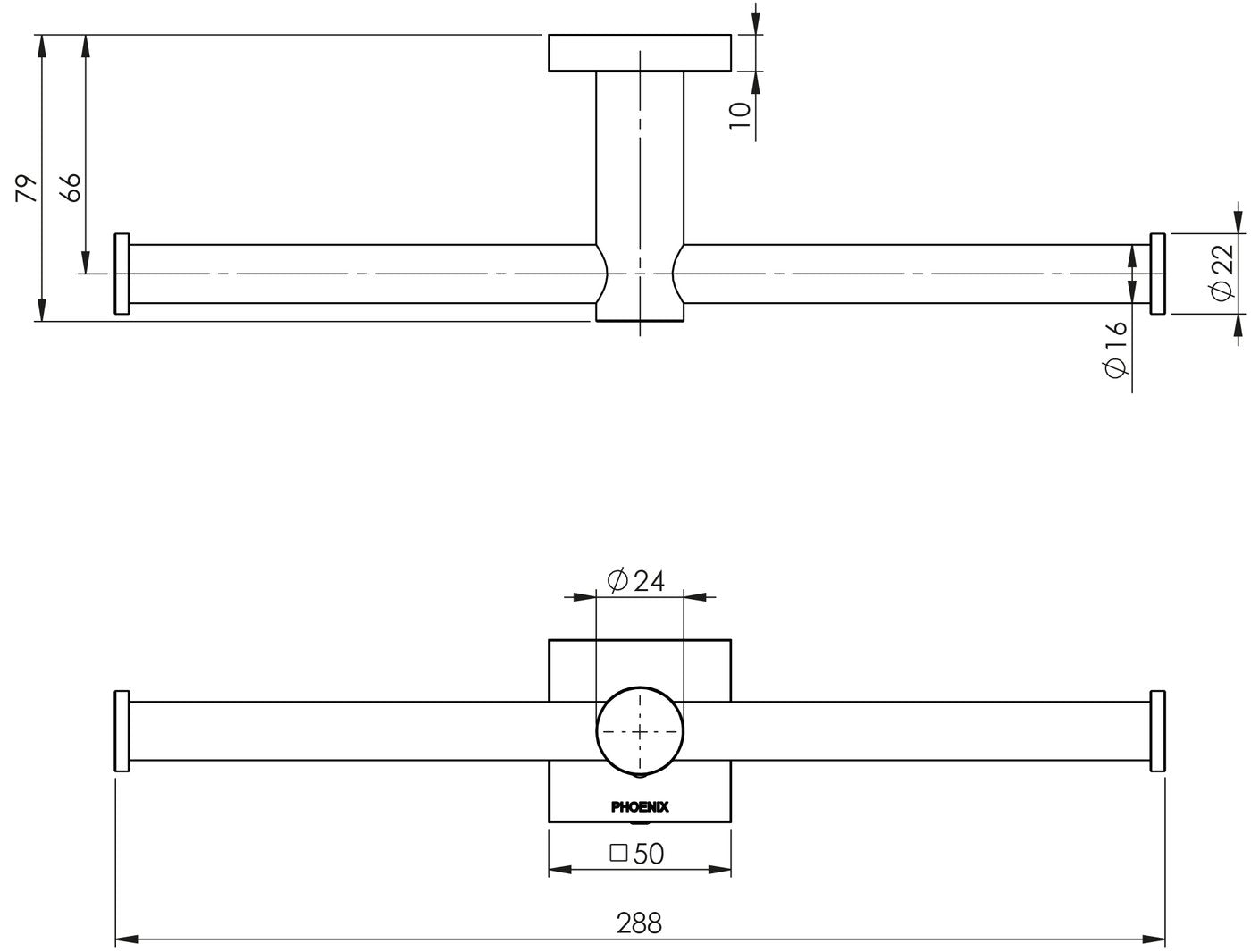 PHOENIX RADII DOUBLE TOILET ROLL HOLDER SQUARE PLATE CHROME 288MM