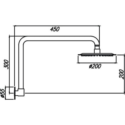 HELLYCAR CHRIS SHOWER ARM AND SHOWER HEAD 200MM BLACK