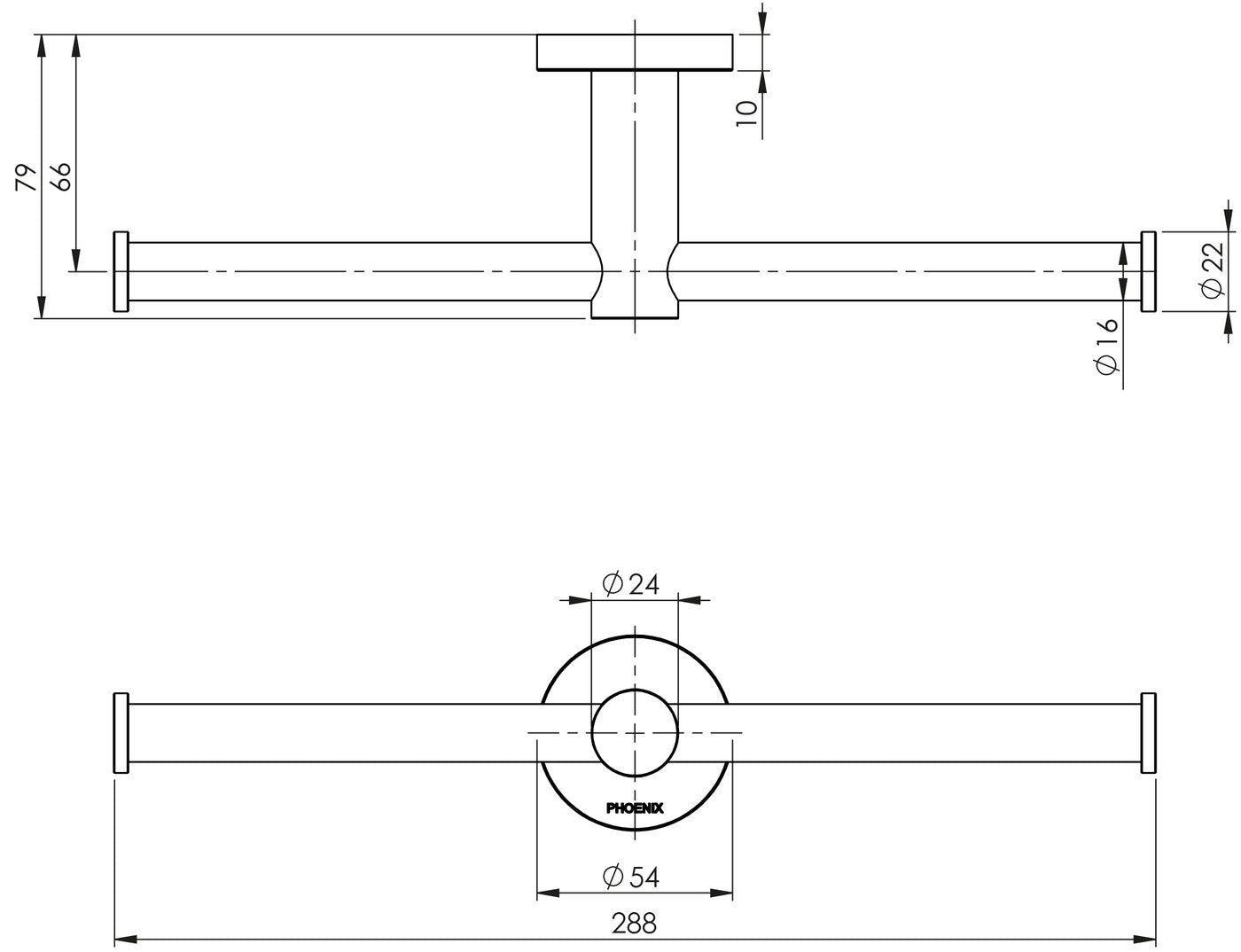 PHOENIX RADII DOUBLE TOILET ROLL HOLDER ROUND PLATE CHROME 288MM