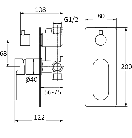 INSPIRE VETTO WALL DIVERTER SHOWER MIXER 200MM CHROME