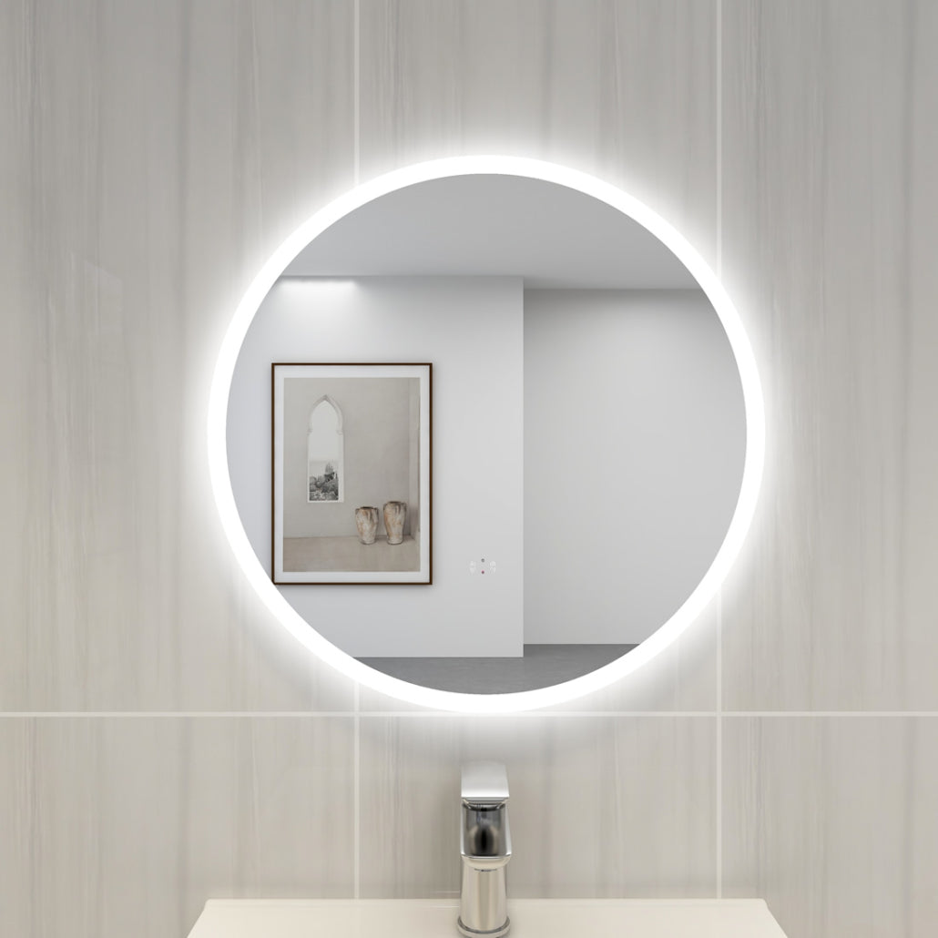 POSEIDON ACRYLIC ROUND BACKLIT LED MIRROR 3 COLOUR LIGHTS 600X600MM