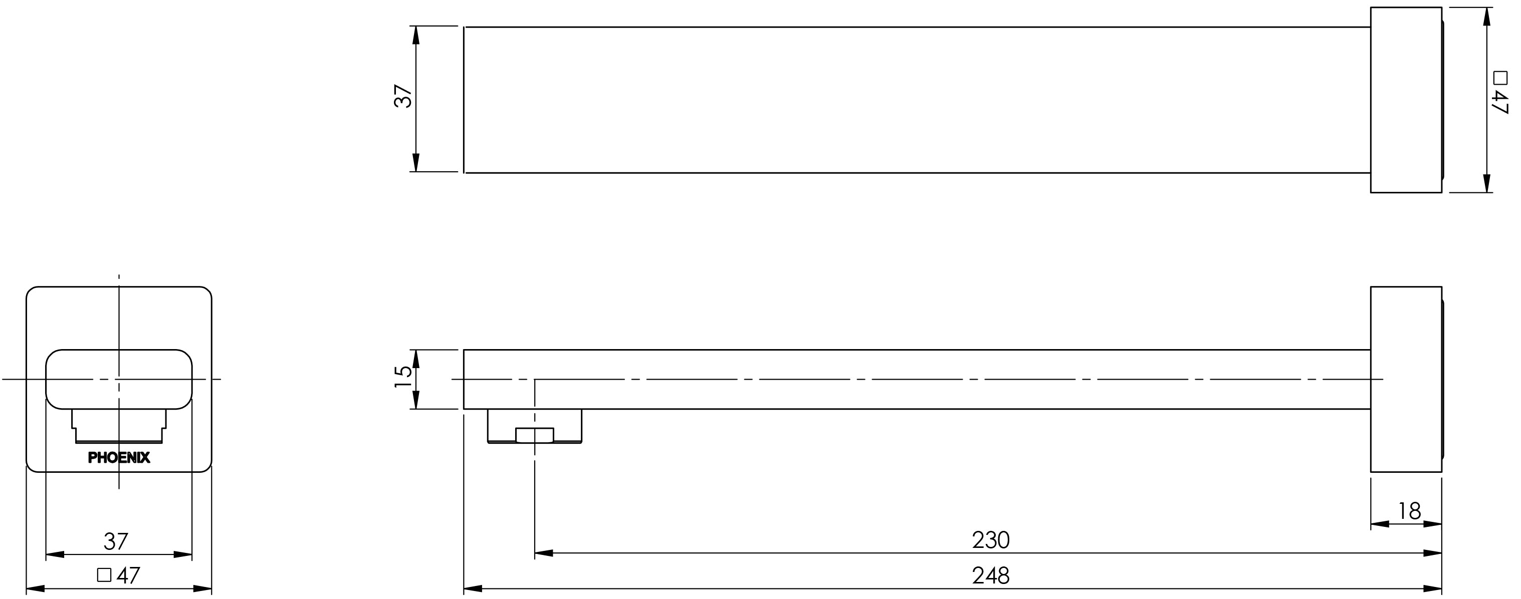PHOENIX RADII WALL BATH OUTLET 230MM CHROME
