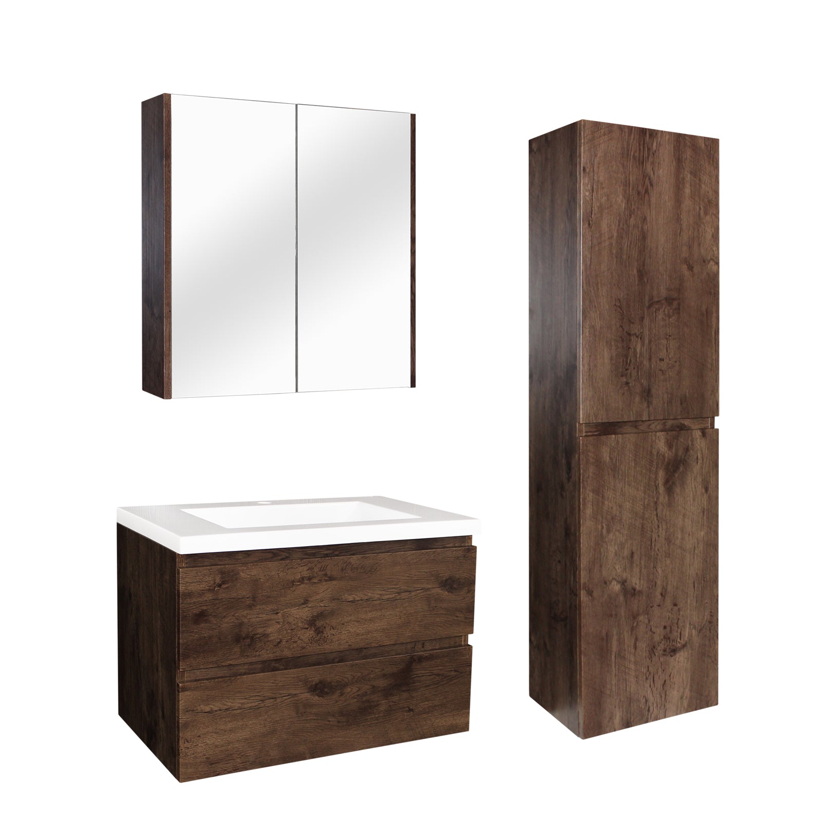 POSEIDON QUBIST DARK OAK MIRROR SHAVING CABINETS (AVAILABLE IN 600MM, 750MM AND 900MM)