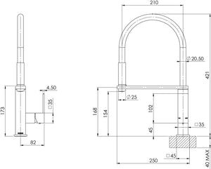 PHOENIX VEZZ FLEXIBLE HOSE SINK MIXER 421MM MATTE BLACK