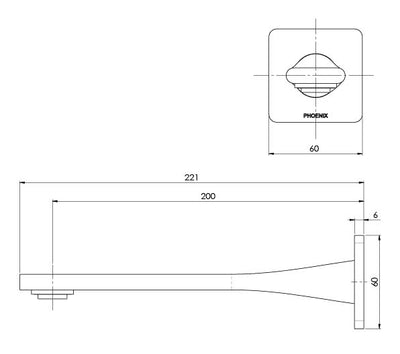 PHOENIX TEEL LEAD FREE WALL BATH OUTLET 200MM CHROME