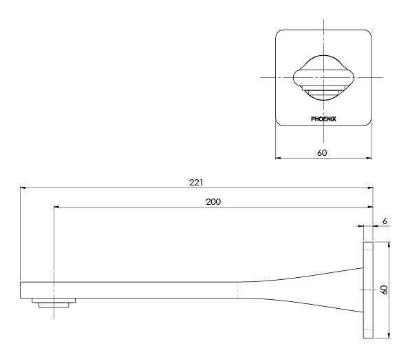 PHOENIX TEEL WALL BATH OUTLET 200MM BRUSHED NICKEL