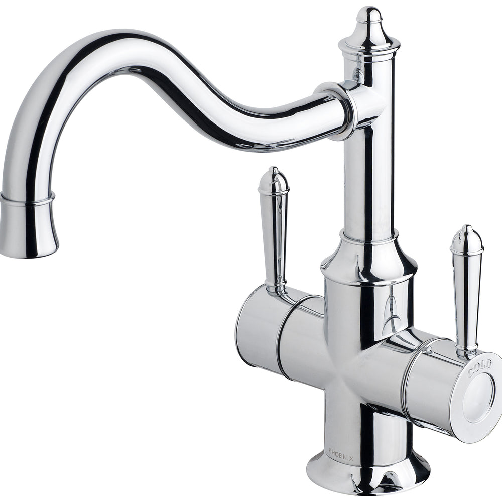 PHOENIX NOSTALGIA TWIN HANDLE SINK MIXER 276MM SHEPHERDS CROOK CHROME