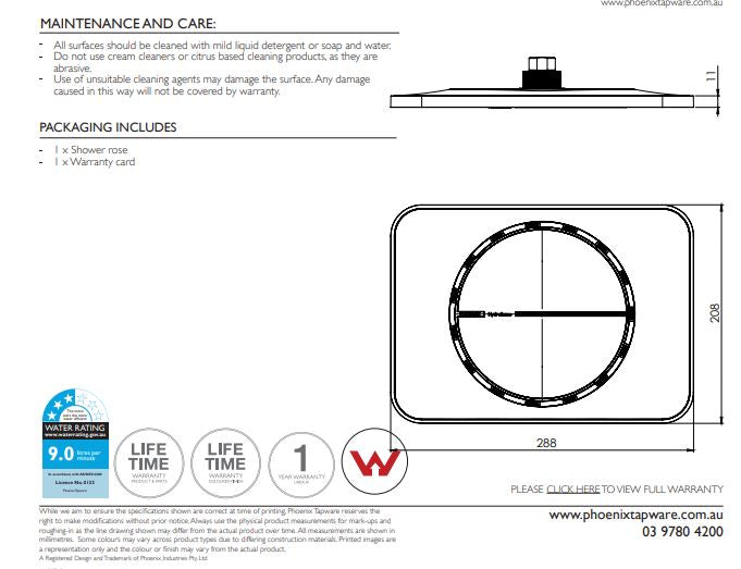 PHOENIX NX ORLI WITH HYDROSENSE SHOWER ROSE MATTE BLACK 288MM X 208MM