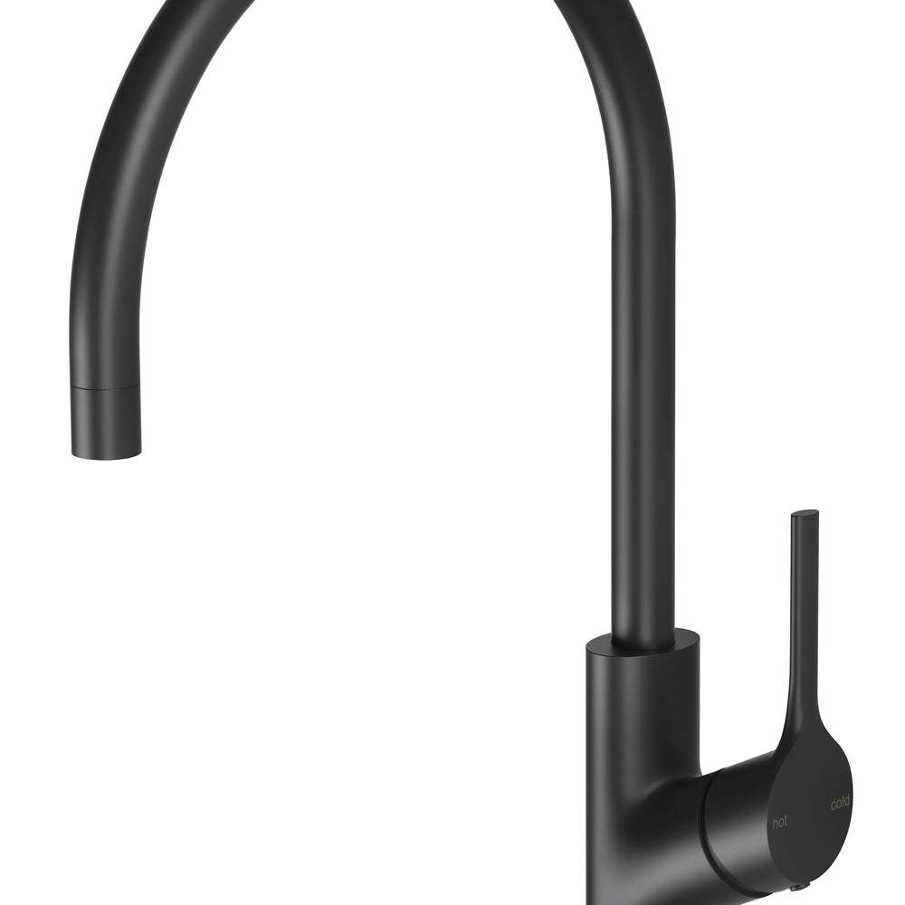 PHOENIX VIVID SLIMLINE OVAL GOOSENECK SINK MIXER 220MM MATTE BLACK