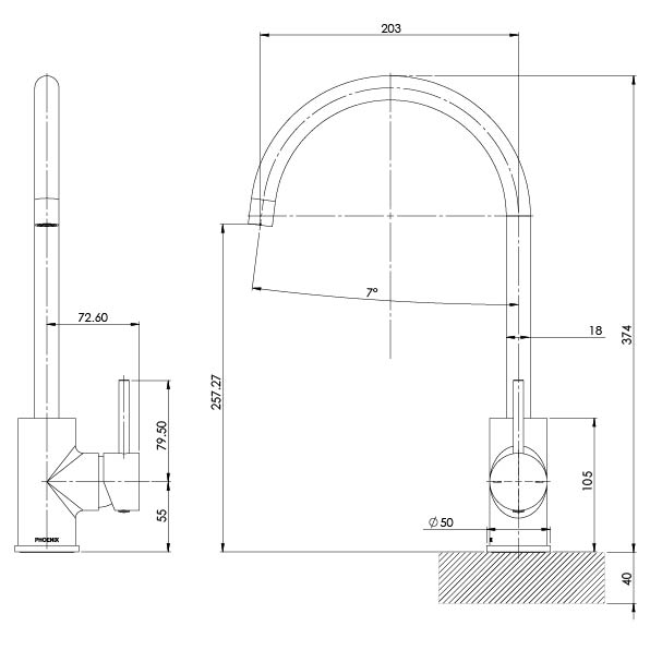 PHOENIX PINA GOOSENECK LEAD FREE SINK MIXER 200MM MATTE BLACK