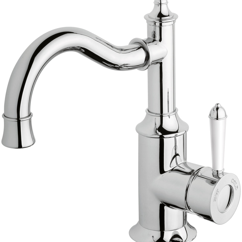 PHOENIX NOSTALGIA SHEPHERDS CROOK BASIN MIXER 252MM CHROME AND WHITE