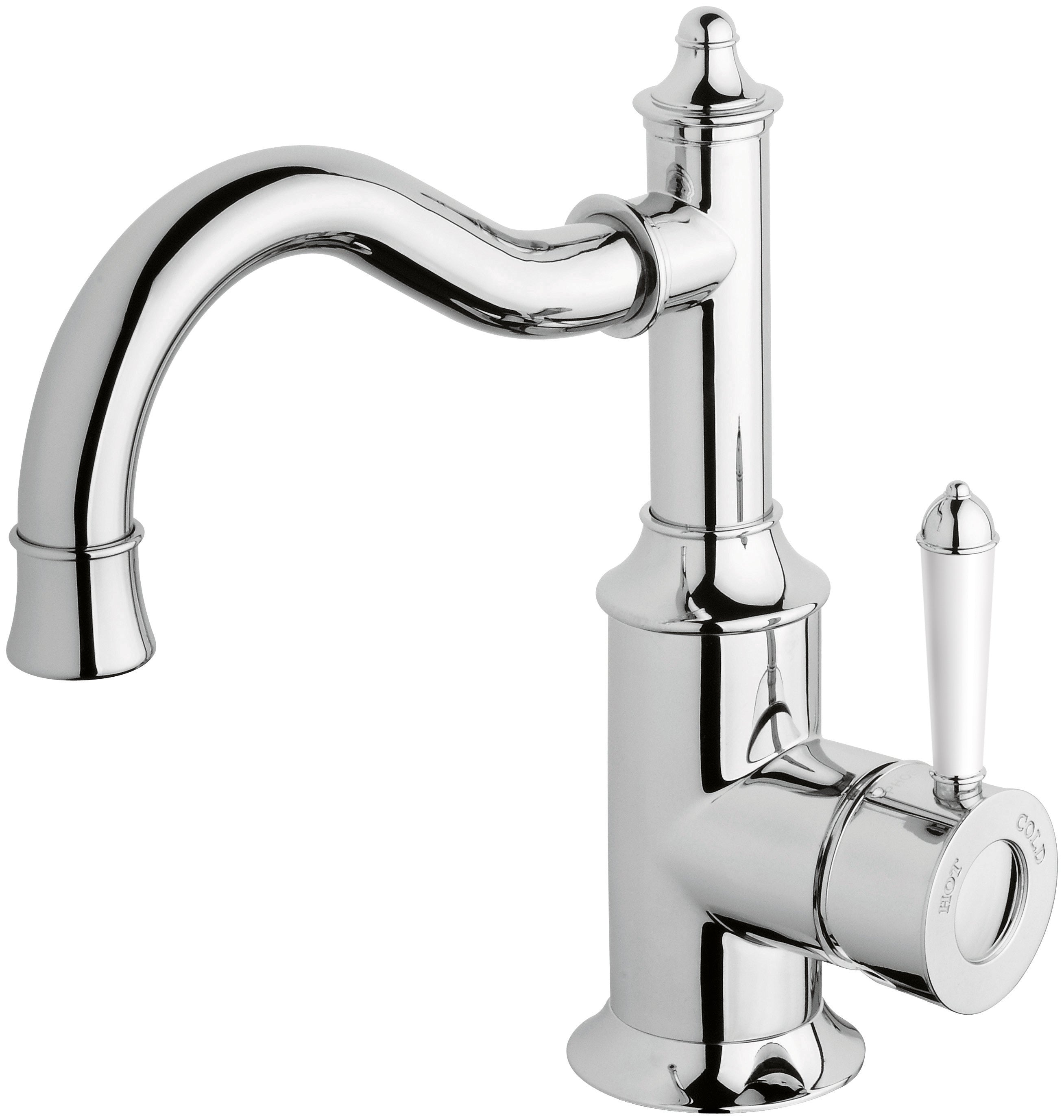 PHOENIX NOSTALGIA SHEPHERDS CROOK BASIN MIXER 252MM CHROME AND WHITE