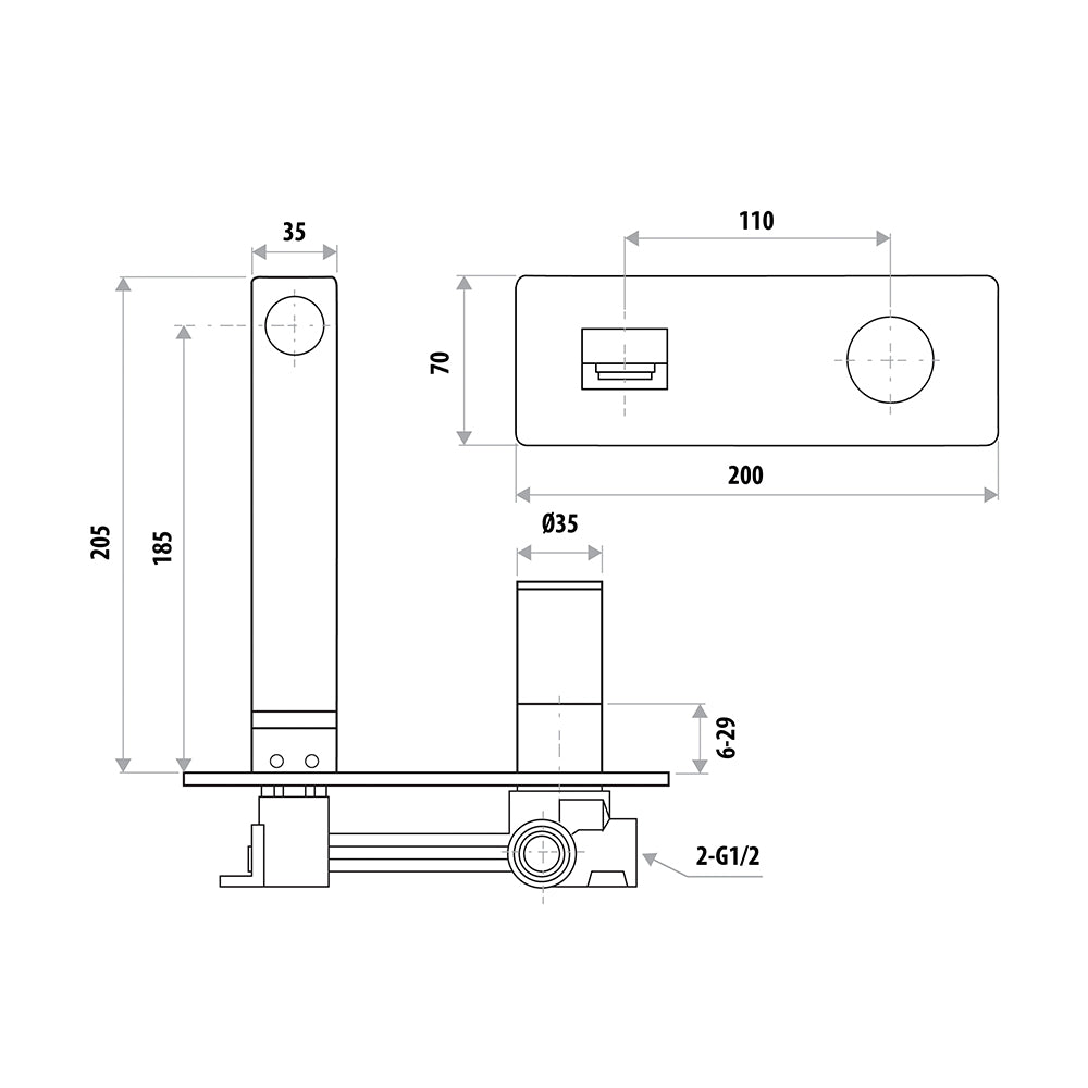 LINKWARE GABE WALL OUTLET MIXER 205MM GUN METAL