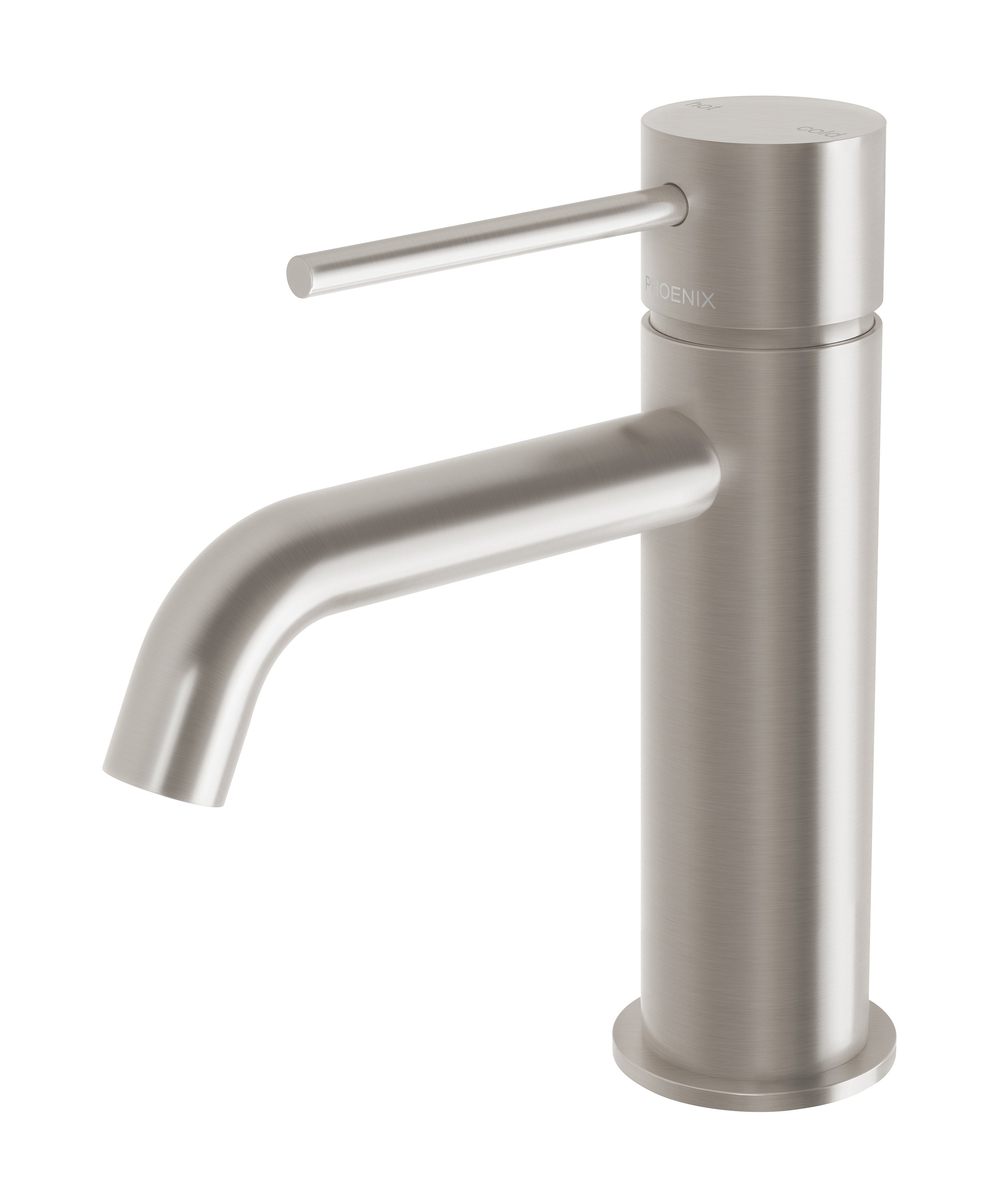 PHOENIX VIVID SLIMLINE LEAD FREE BASIN MIXER CURVED OUTLET BRUSHED NICKEL