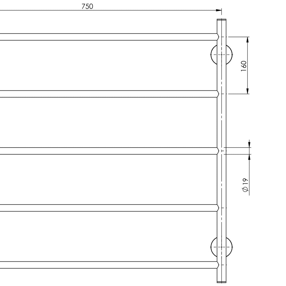 PHOENIX RADII NON-HEATED TOWEL LADDER ROUND PLATE CHROME 750MM X 740MM