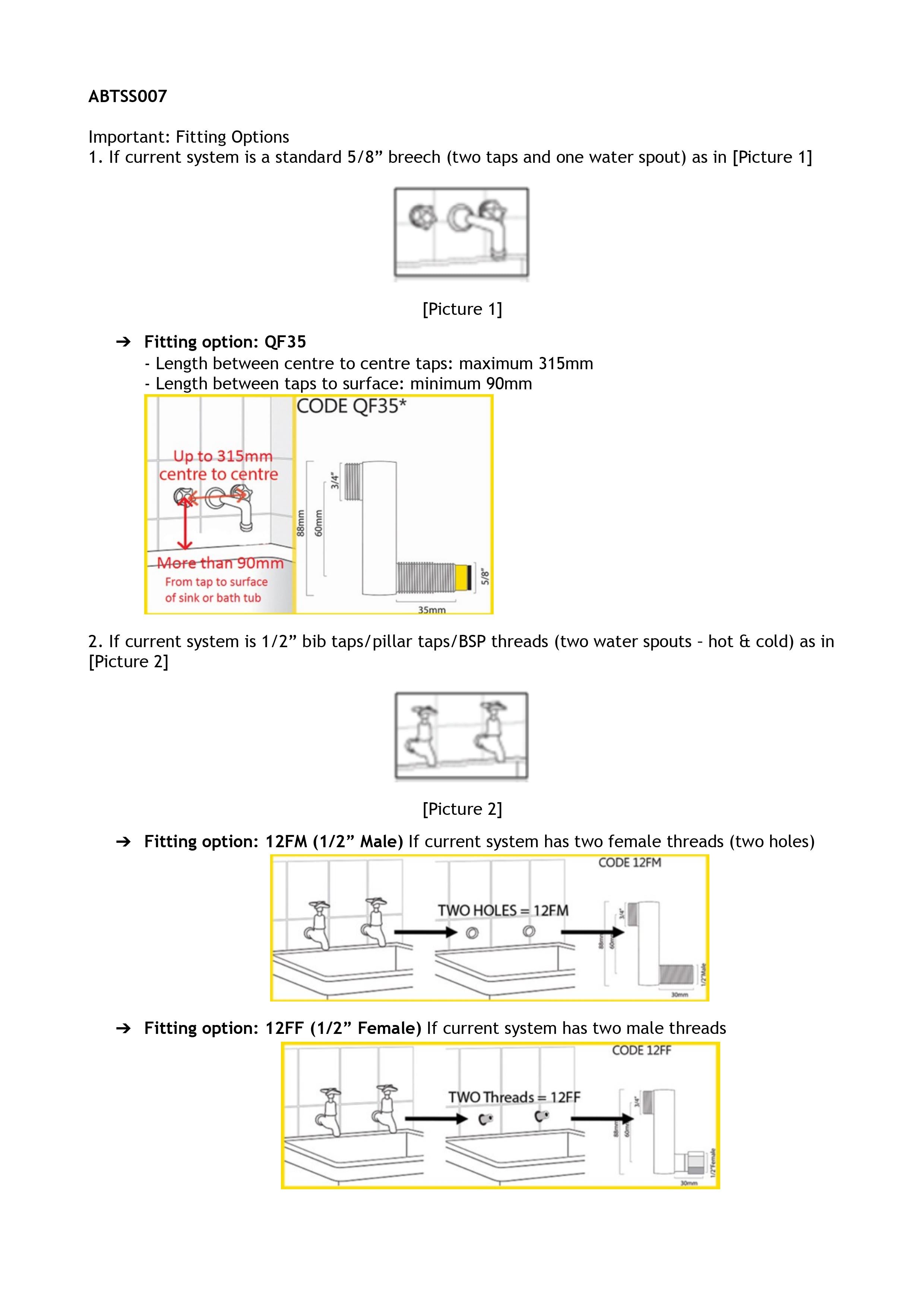 QUOSS FREEDOM BATH / LAUNDRY / KITCHEN MIXER WITH SPOUT 225MM CHROME WITH MULTIPLE FITTING OPTIONS