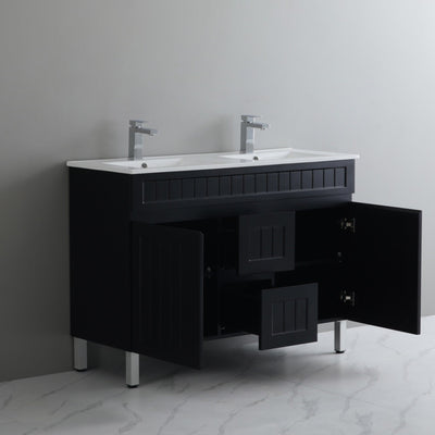 CETO ACACIA SHAKER MATTE BLACK 1200MM DOUBLE BOWL FLOOR STANDING VANITY