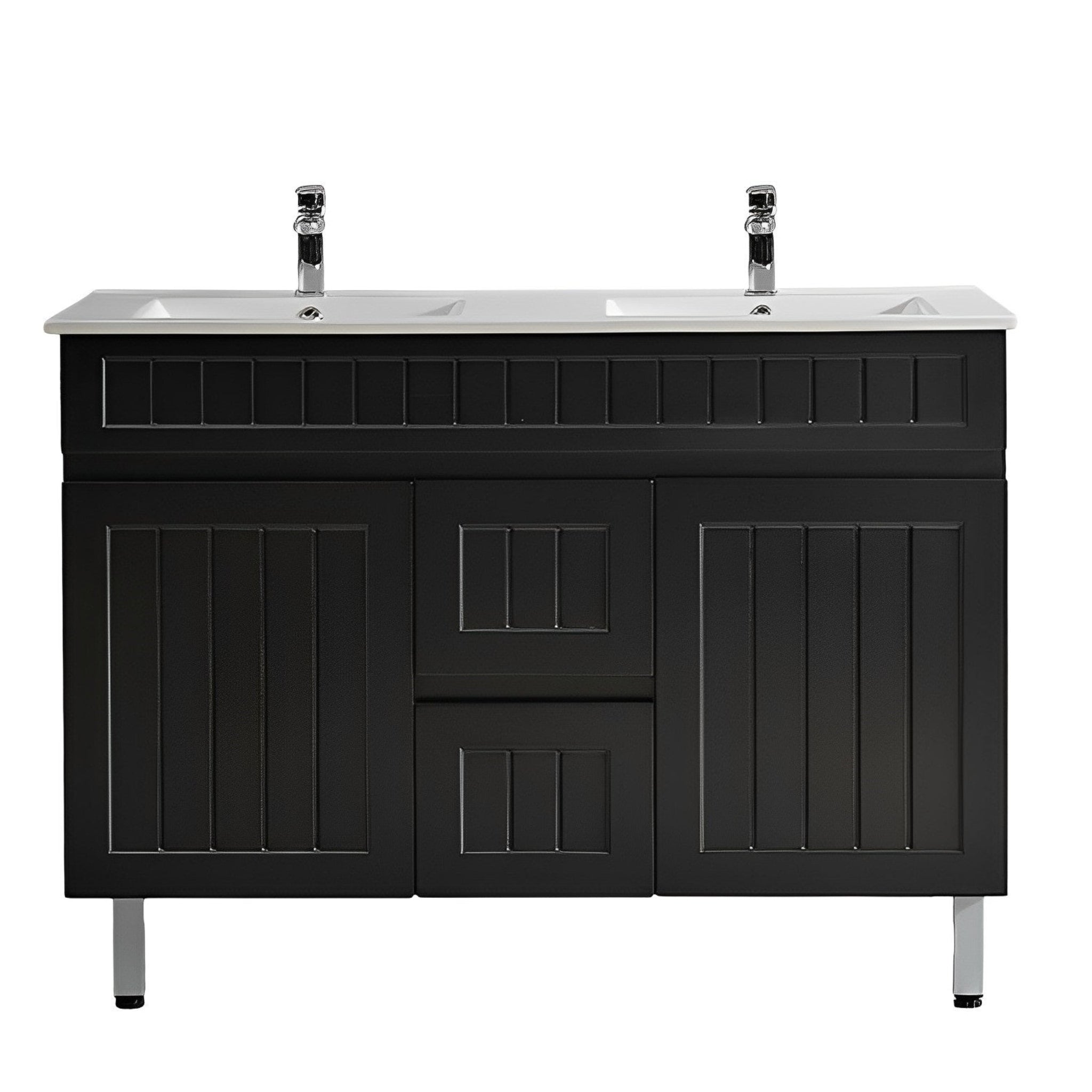 CETO ACACIA SHAKER MATTE BLACK 1200MM DOUBLE BOWL FLOOR STANDING VANITY