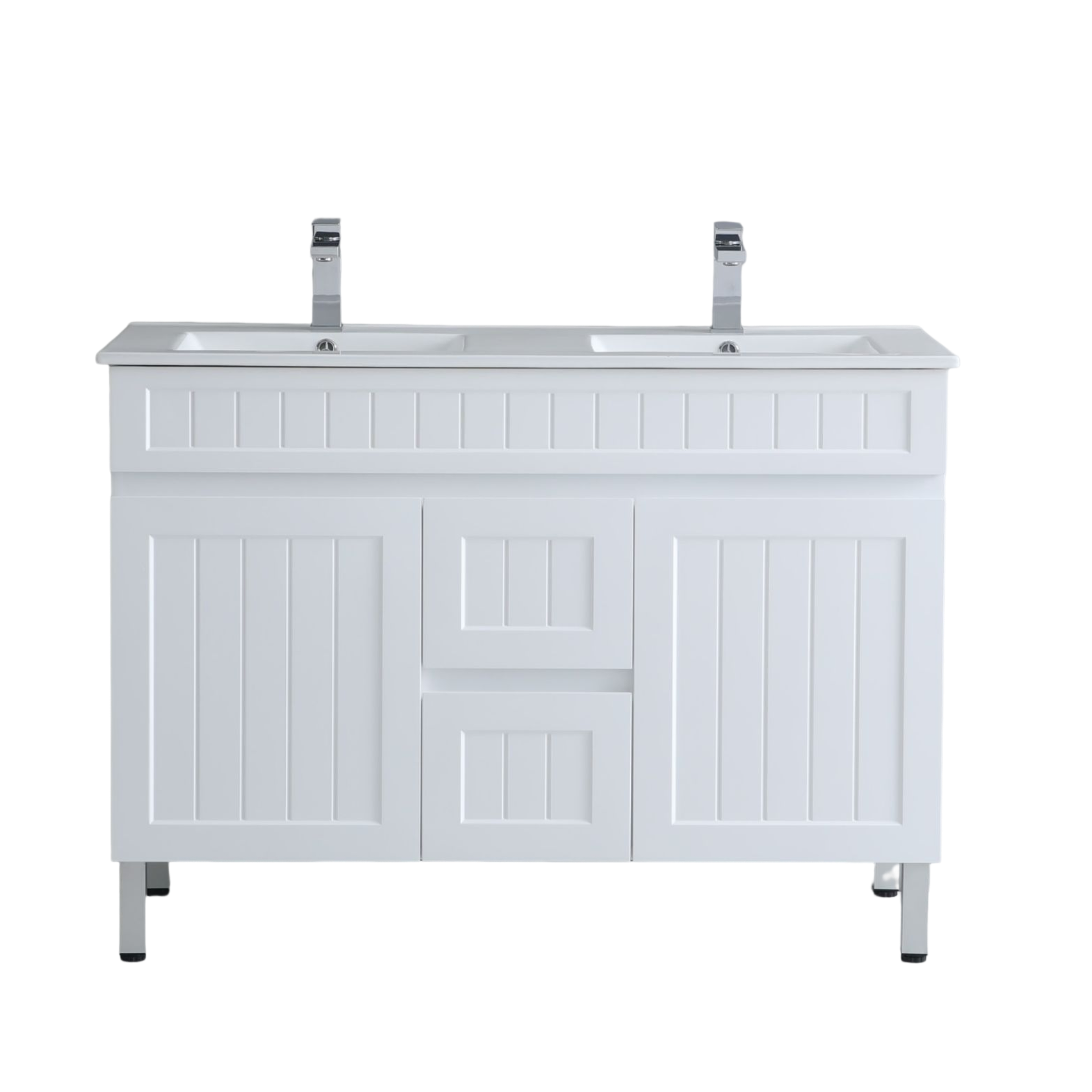 CETO ACACIA SHAKER MATTE WHITE 1200MM DOUBLE BOWL FLOOR STANDING VANITY