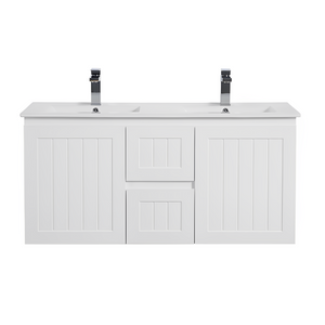 CETO ACACIA SHAKER MATTE WHITE 1200MM DOUBLE BOWL WALL HUNG VANITY