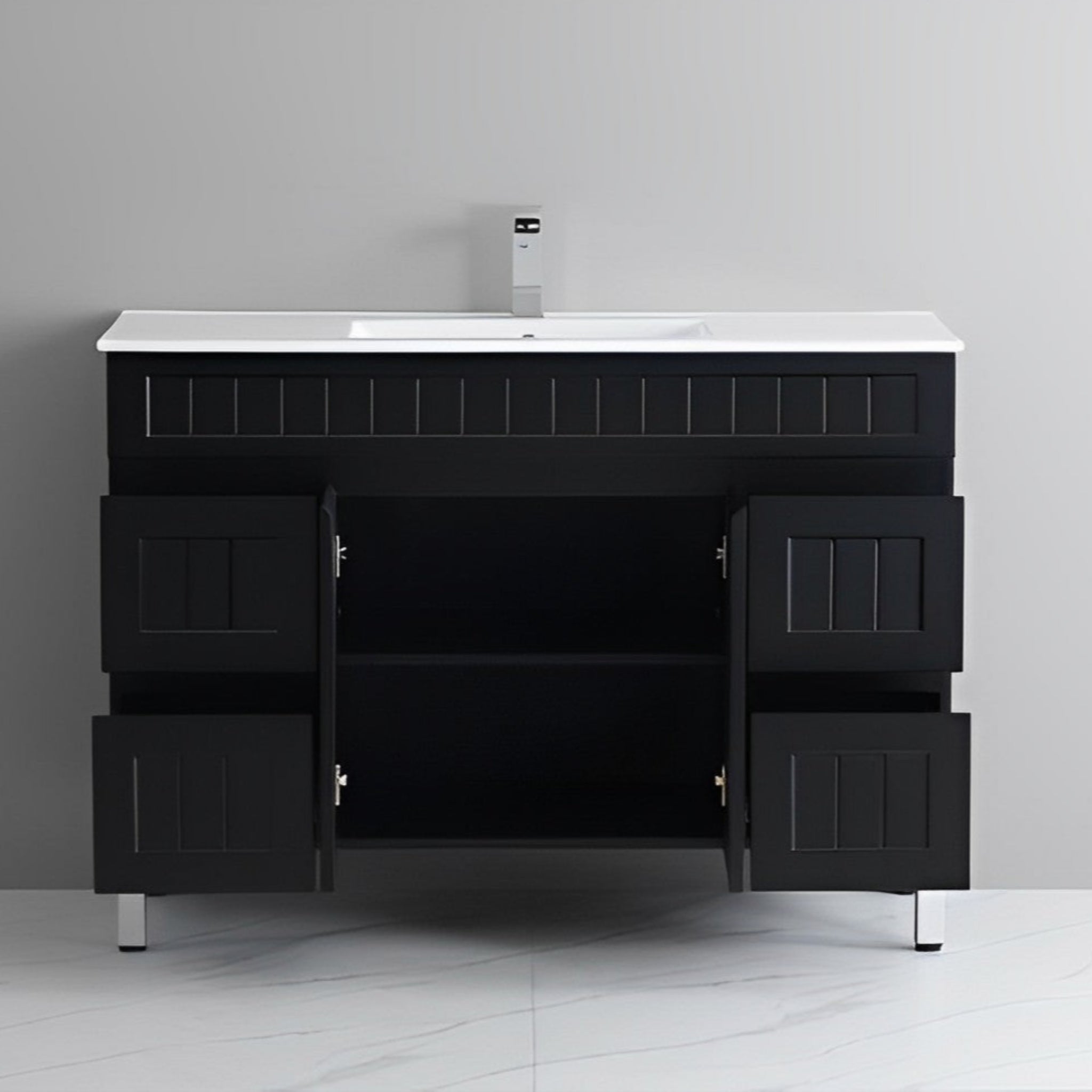 CETO ACACIA SHAKER MATTE BLACK 1200MM SINGLE BOWL FLOOR STANDING VANITY