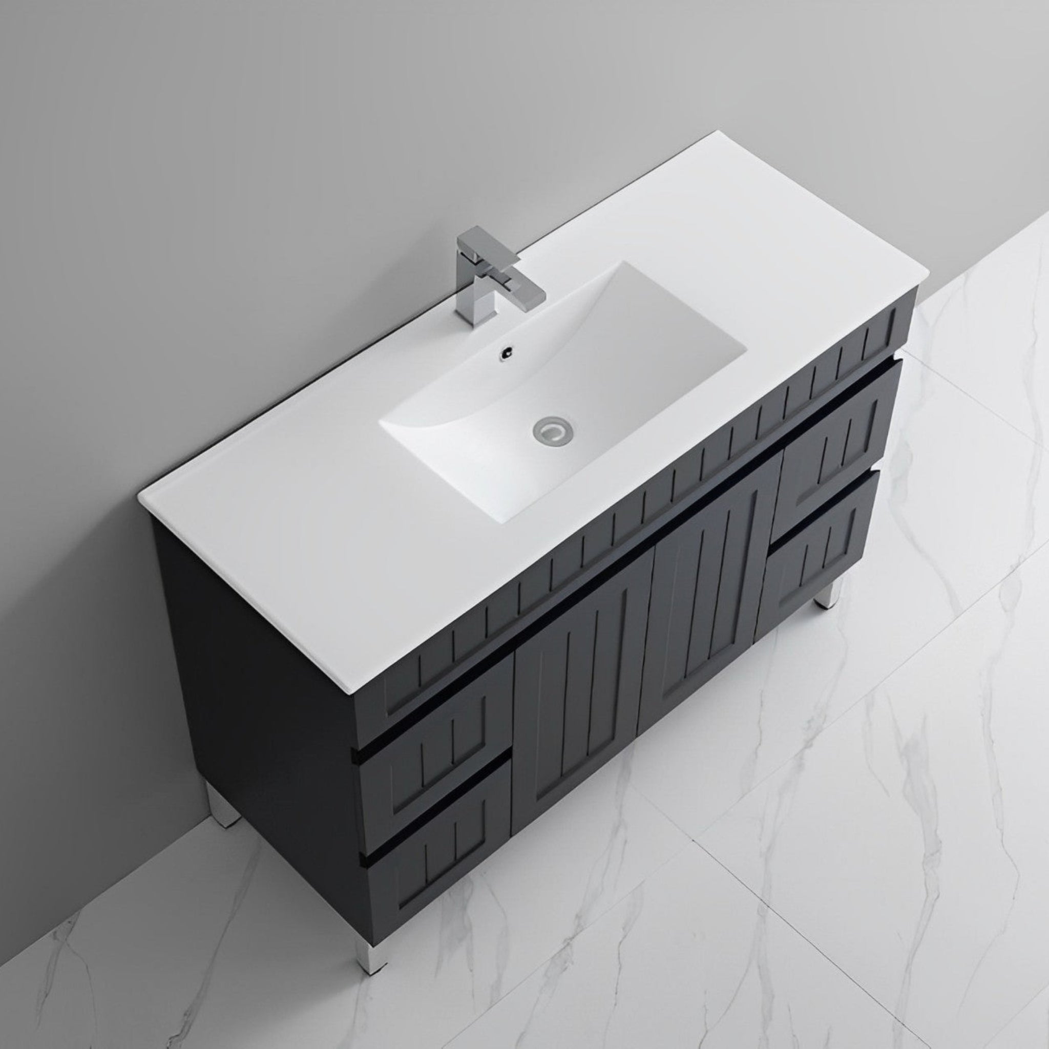 CETO ACACIA SHAKER MATTE BLACK 1200MM SINGLE BOWL FLOOR STANDING VANITY