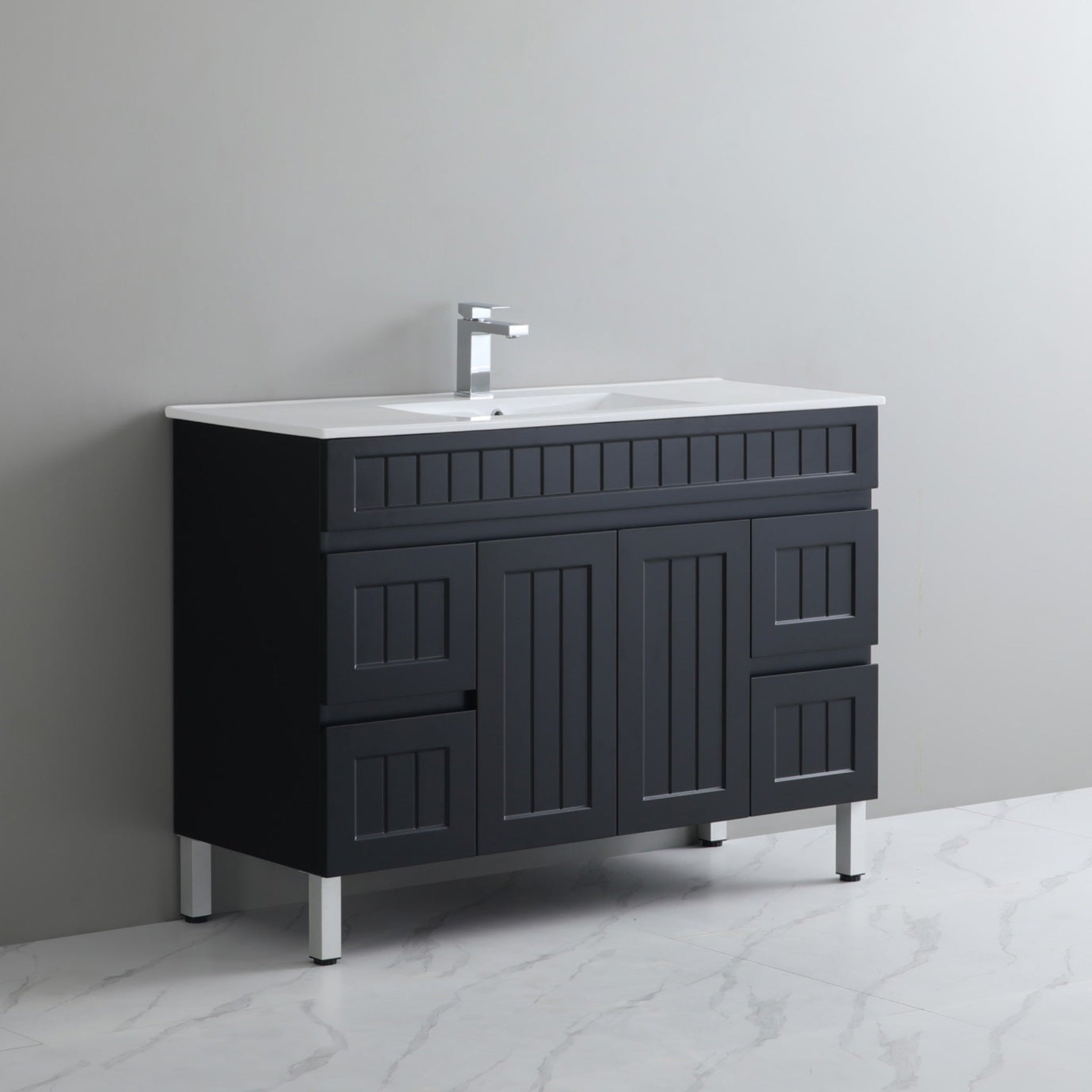 CETO ACACIA SHAKER MATTE BLACK 1200MM SINGLE BOWL FLOOR STANDING VANITY