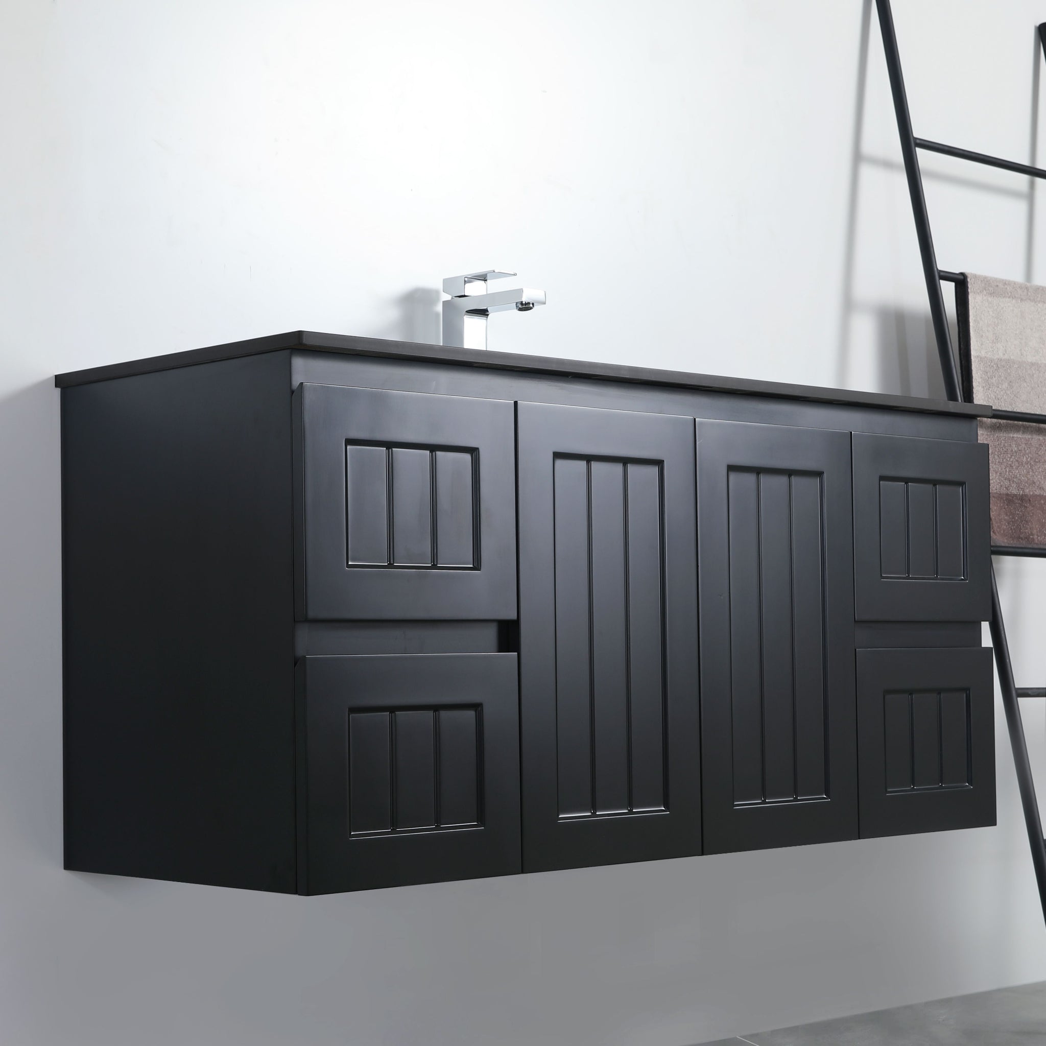 CETO ACACIA SHAKER MATTE BLACK 1200MM SINGLE BOWL WALL HUNG VANITY