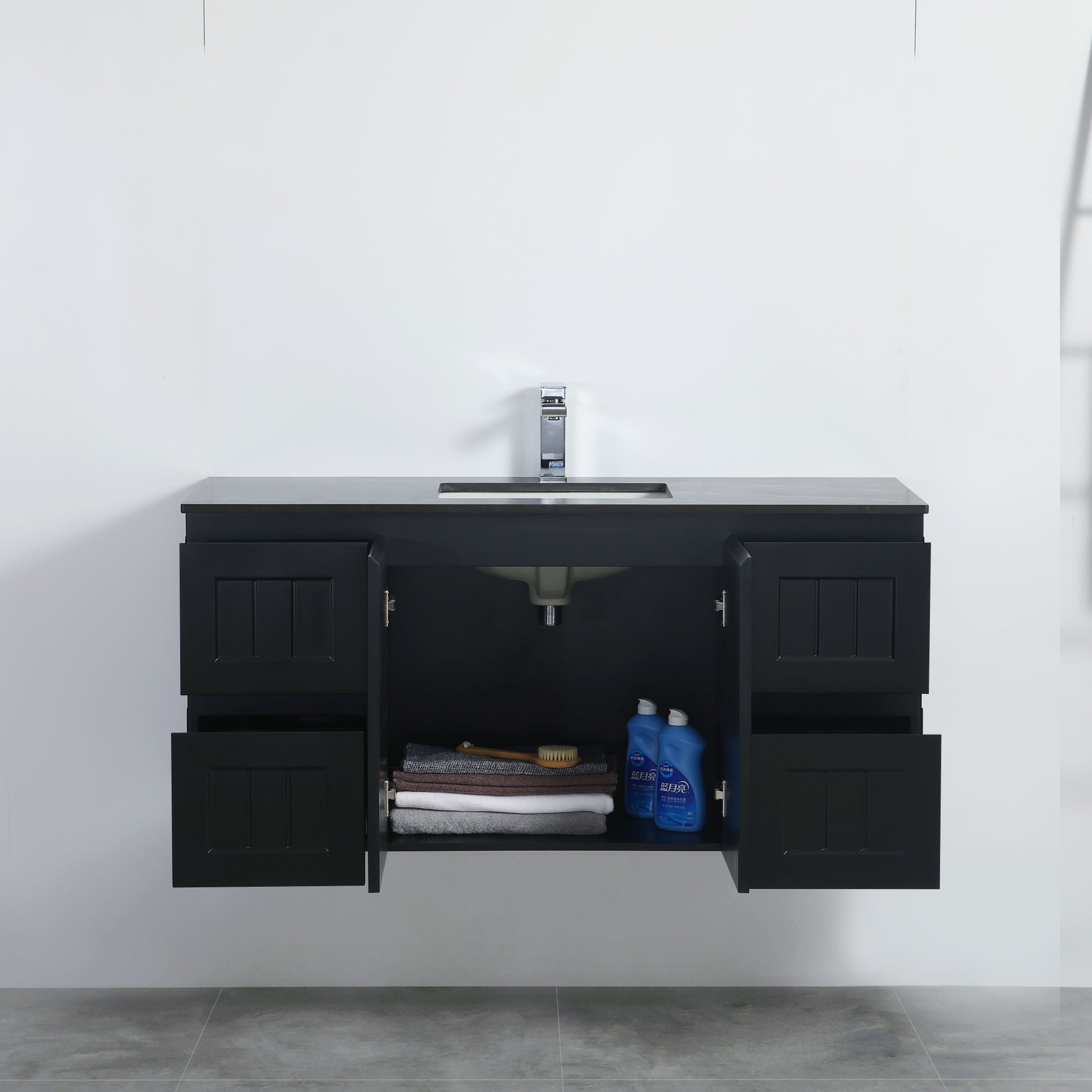 CETO ACACIA SHAKER MATTE BLACK 1200MM SINGLE BOWL WALL HUNG VANITY