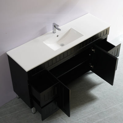 CETO ACACIA SHAKER MATTE BLACK 1500MM SINGLE BOWL FLOOR STANDING VANITY
