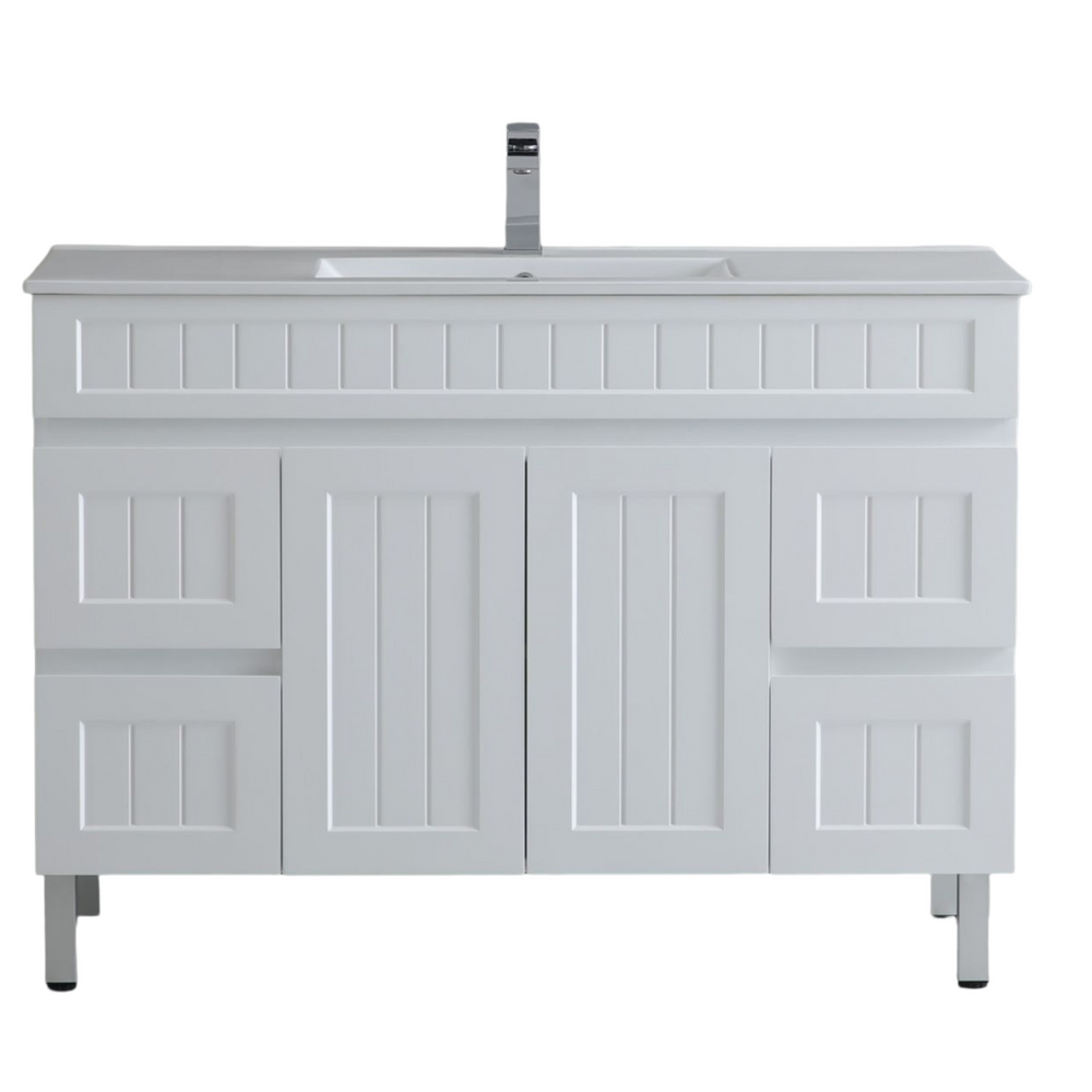 CETO ACACIA SHAKER MATTE WHITE 1500MM SINGLE BOWL FLOOR STANDING VANITY