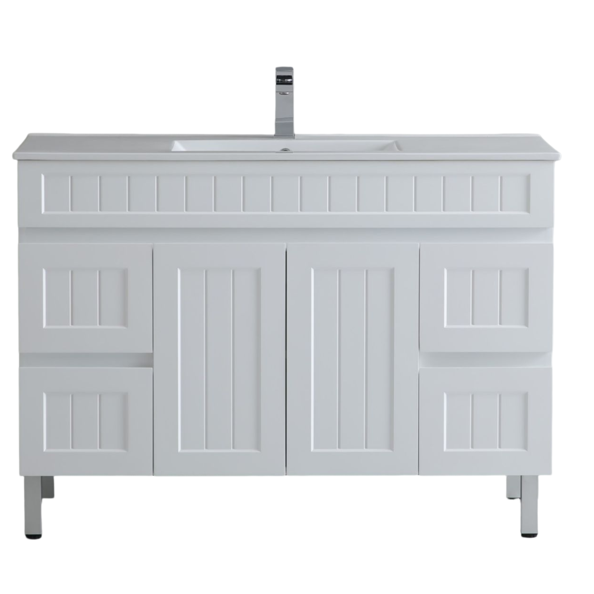 CETO ACACIA SHAKER MATTE WHITE 1500MM SINGLE BOWL FLOOR STANDING VANITY