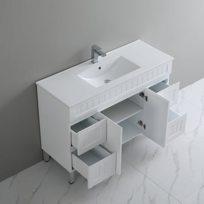 CETO ACACIA SHAKER MATTE WHITE 1500MM SINGLE BOWL FLOOR STANDING VANITY