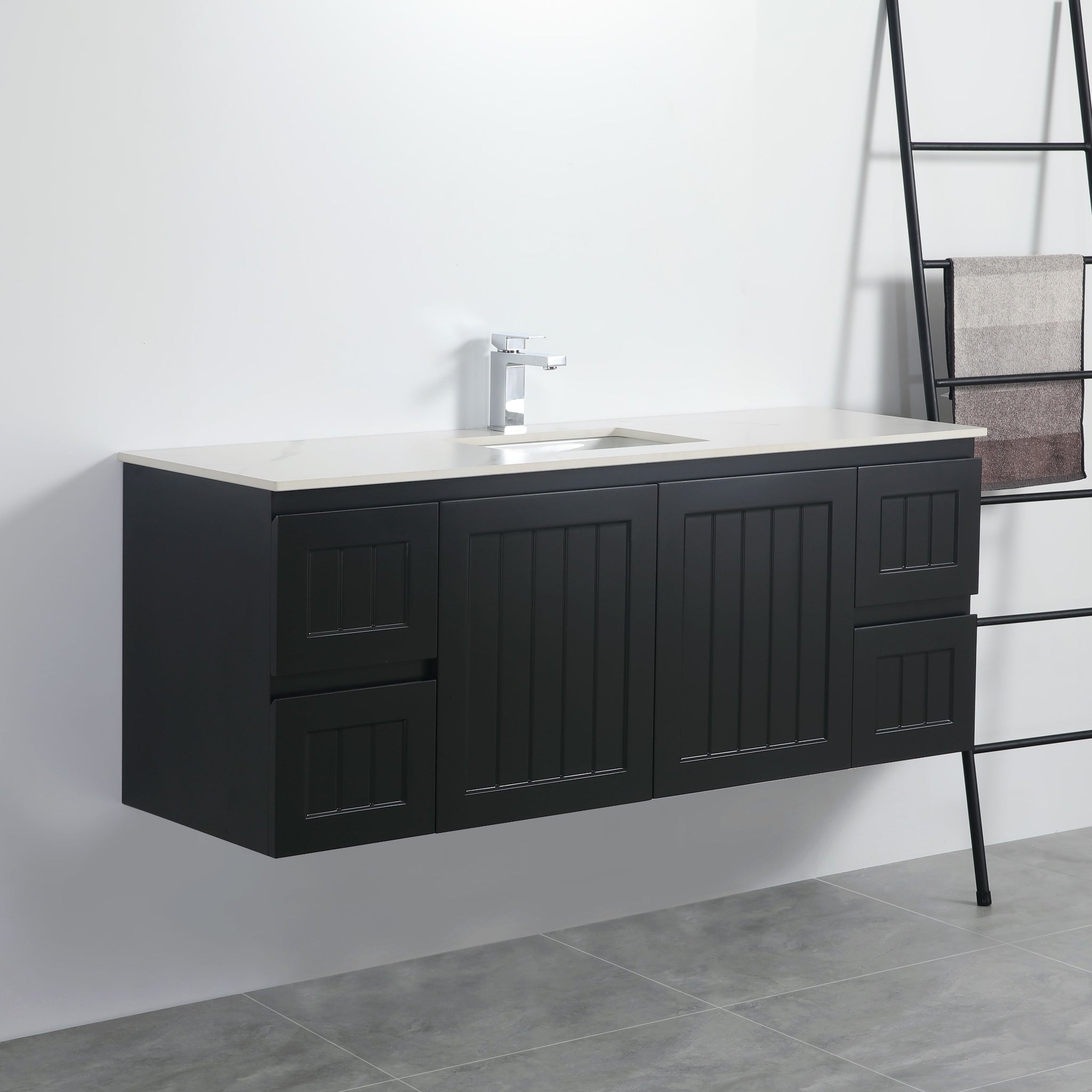 CETO ACACIA SHAKER MATTE BLACK 1500MM SINGLE BOWL WALL HUNG VANITY