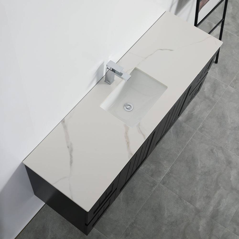 CETO ACACIA SHAKER MATTE BLACK 1500MM SINGLE BOWL WALL HUNG VANITY