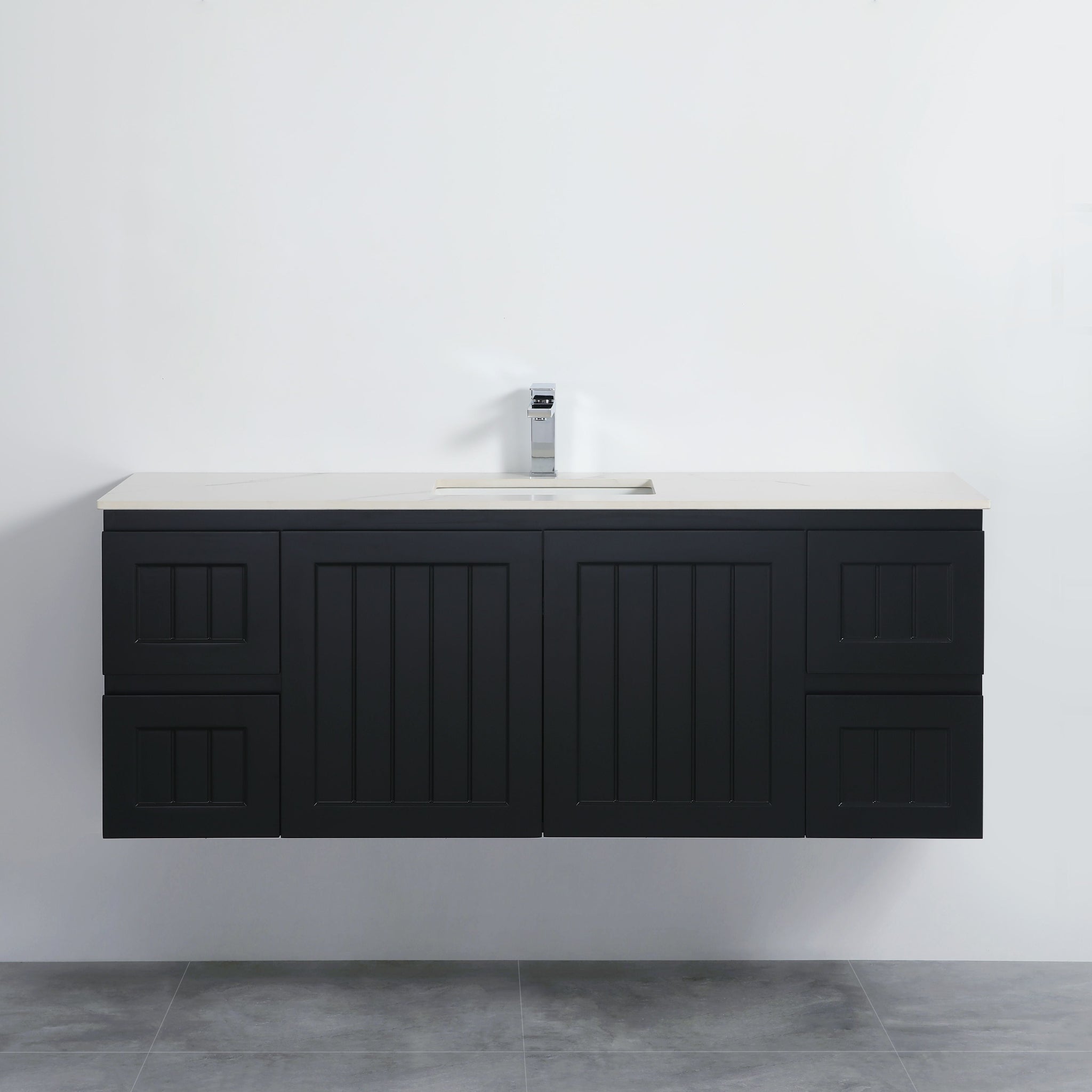 CETO ACACIA SHAKER MATTE BLACK 1500MM SINGLE BOWL WALL HUNG VANITY