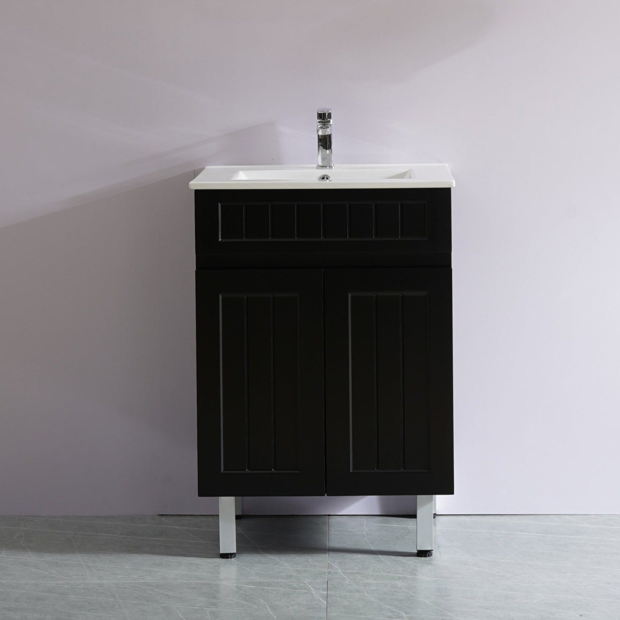 CETO ACACIA SHAKER MATTE BLACK 600MM SINGLE BOWL FLOOR STANDING VANITY