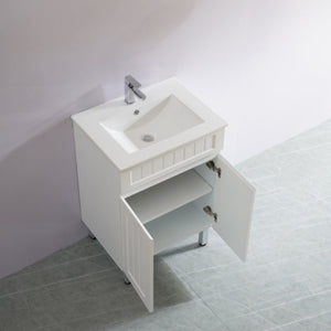CETO ACACIA SHAKER MATTE WHITE 600MM SINGLE BOWL FLOOR STANDING VANITY