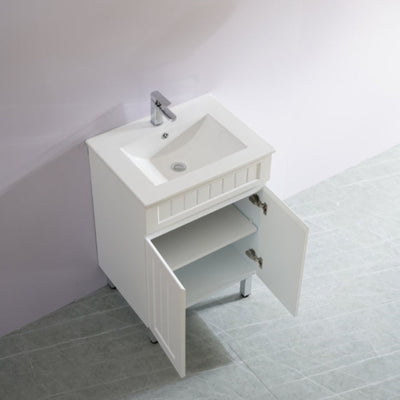 CETO ACACIA SHAKER MATTE WHITE 600MM SINGLE BOWL FLOOR STANDING VANITY