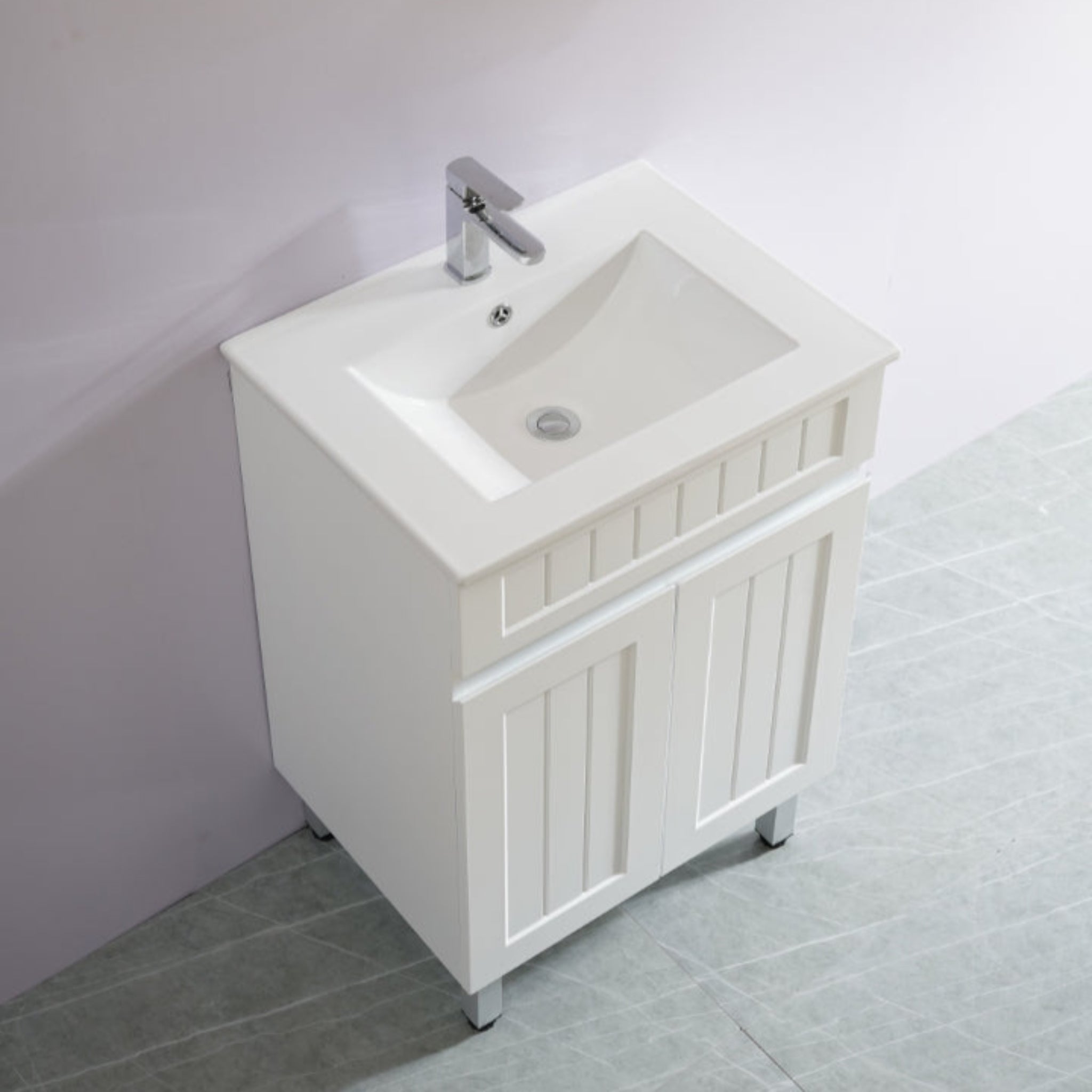 CETO ACACIA SHAKER MATTE WHITE 600MM SINGLE BOWL FLOOR STANDING VANITY