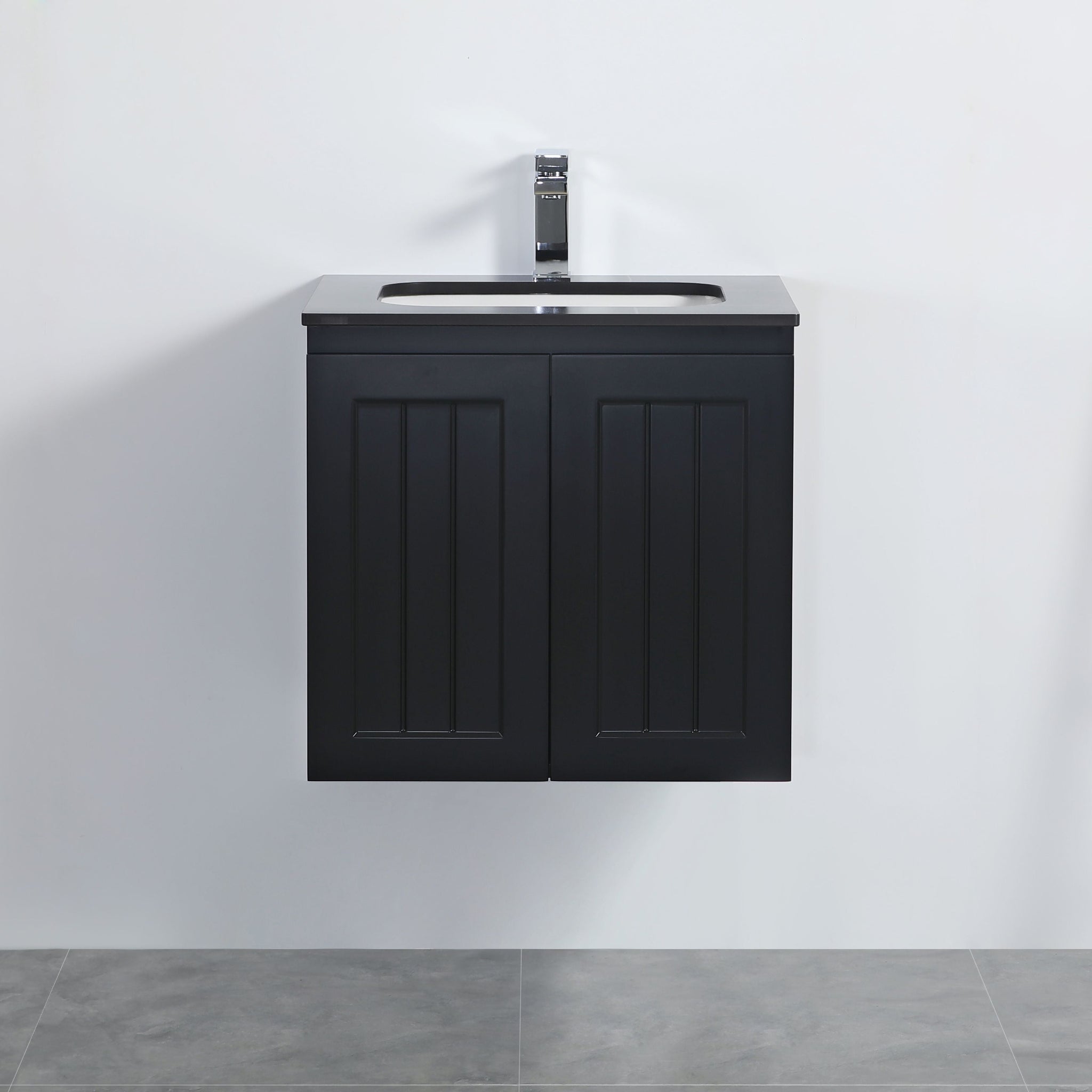 CETO ACACIA SHAKER MATTE BLACK 600MM SINGLE BOWL WALL HUNG VANITY